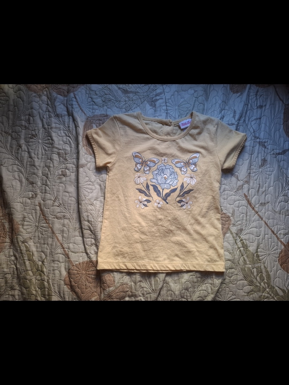Girls' Yellow Floral & Butterfly Short Sleeve Tee